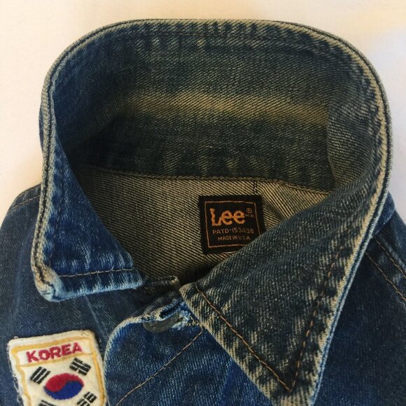 VINTAGE 70s LEE DENIM TRUCKER JACKET MENS M TRAVEL PATCHES UNION MADE USA 39x23 - Picture 7 of 15